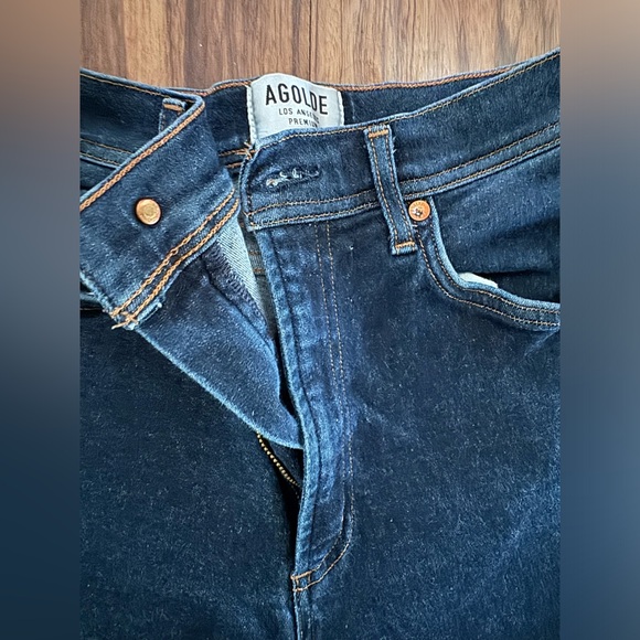 AGOLDE HIGH WAISTED SKINNY JEANS SIZE 6 28 26” INSEAM MEDIUM DARK WASH - Picture 2 of 5